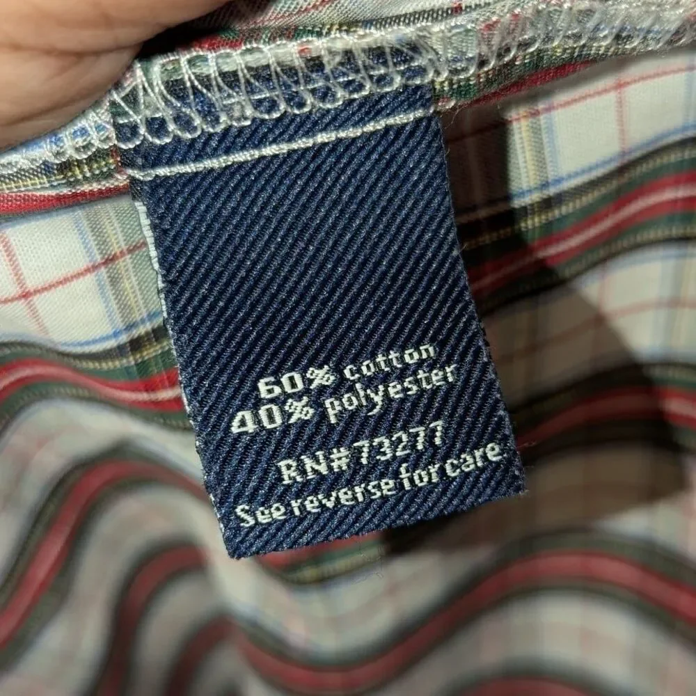 Croft & Barrow‎ Size Medium 15.5-16 Red White Green Plaid Button Front Shirt